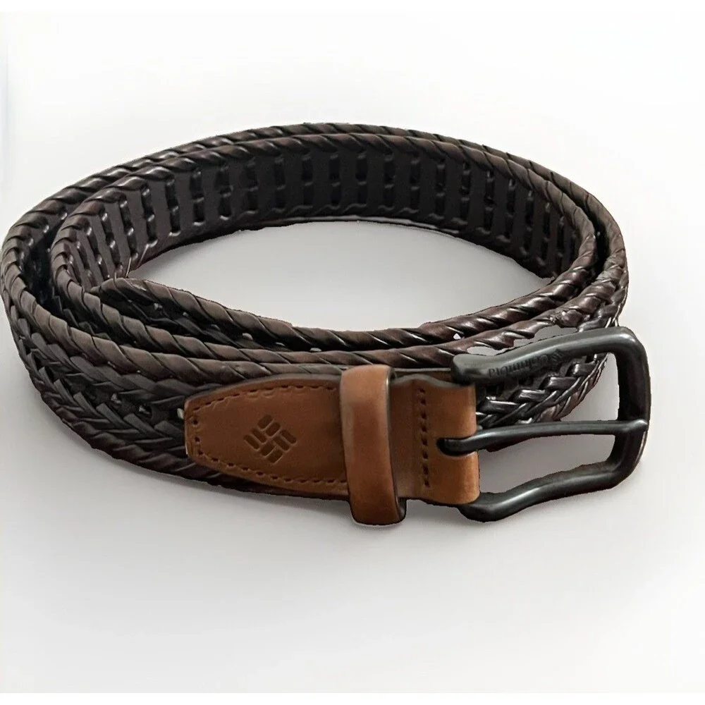 Men’s Columbia Brown Leather Braided Belt Large 38-40 Adjustable Classic Casual